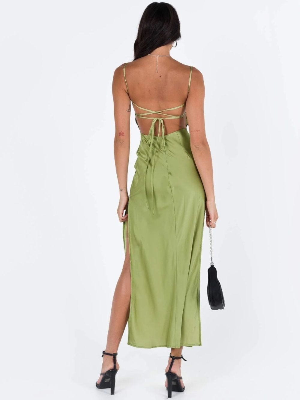 Princess Polly Leyana Maxi Dress Green Satin Size 6 - Picture 3 of 15